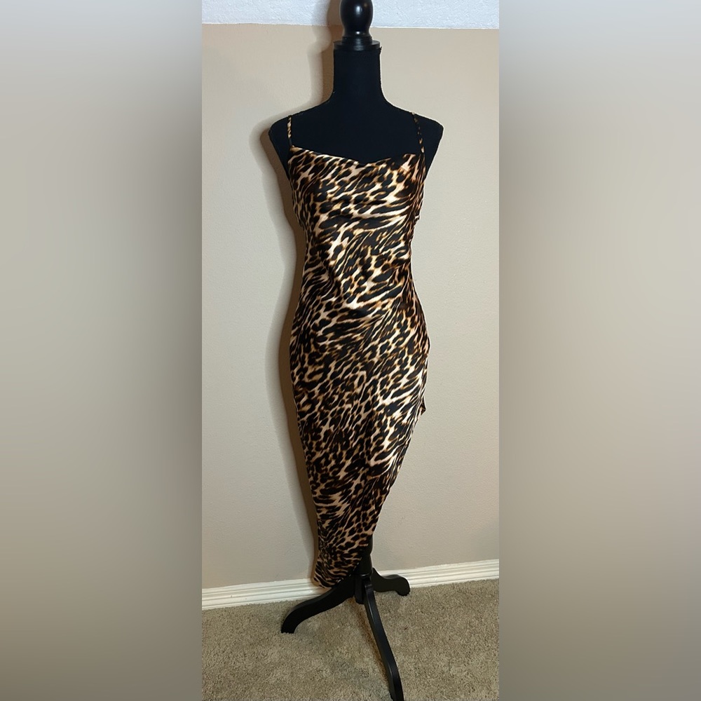 Lepord print Satin Dress- high-low